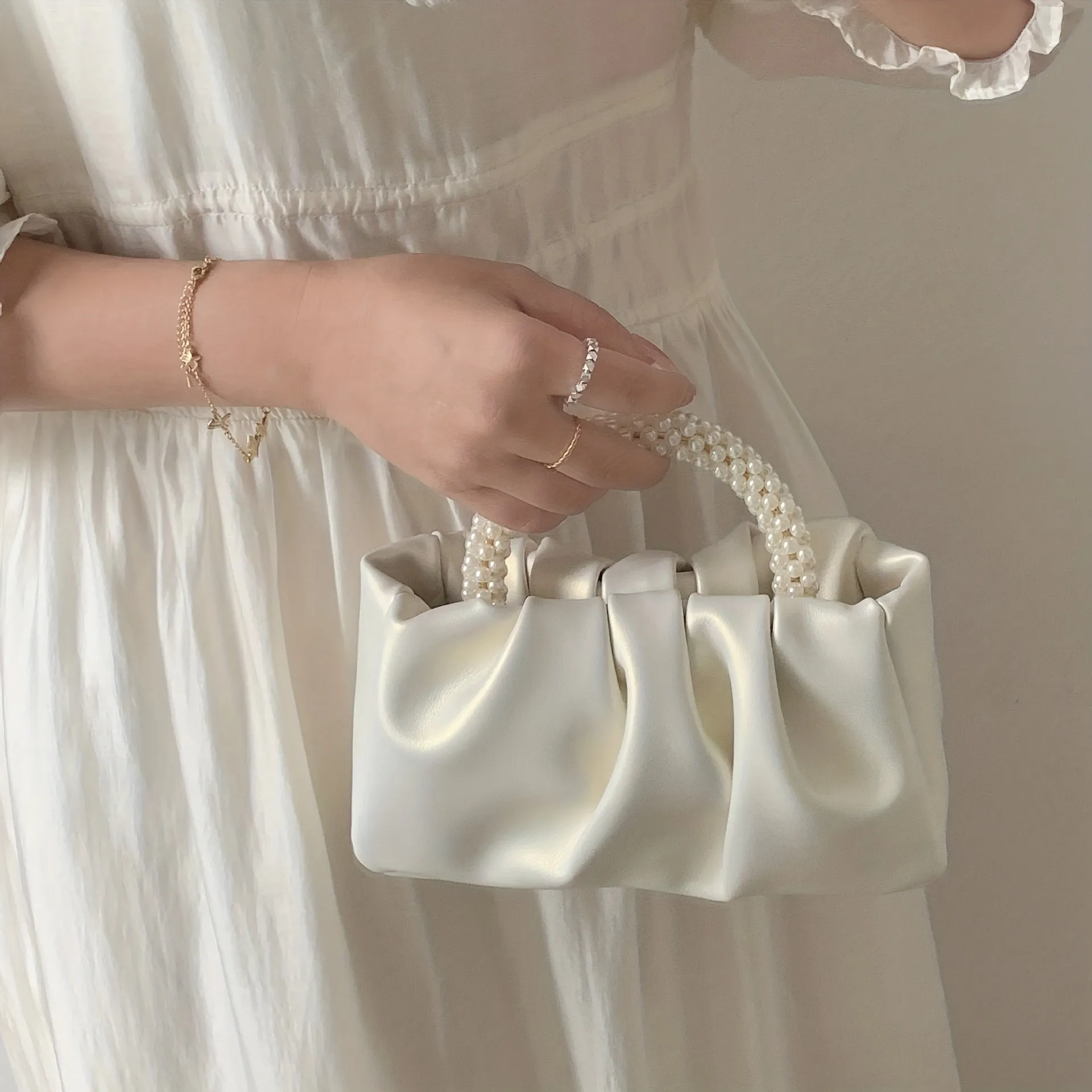 Elegant Beaded Handle Satchel Trendy  Versatile Handbag