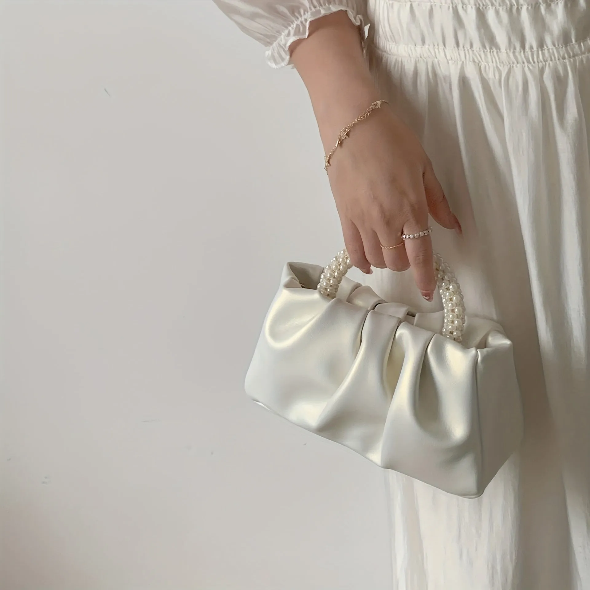 Elegant Beaded Handle Satchel Trendy  Versatile Handbag