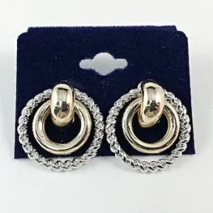 Elegant layered circle two tone circle design brass earrings