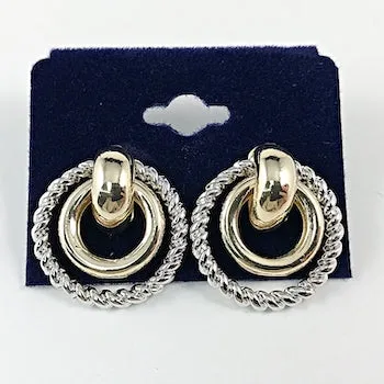 Elegant layered circle two tone circle design brass earrings