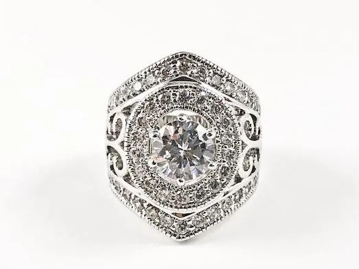 Elegant Vintage Diamond Shape Layered Halo Design Brass Ring
