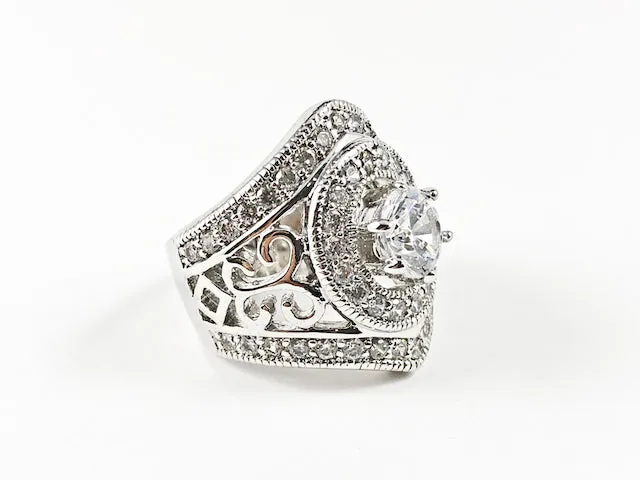 Elegant Vintage Diamond Shape Layered Halo Design Brass Ring