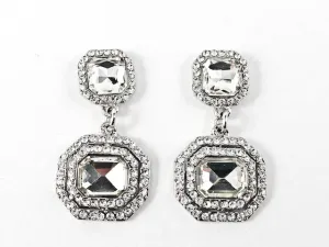 Fancy Layered Square & Rectangle Shape Crystal Design Dangle Fashion Earrings