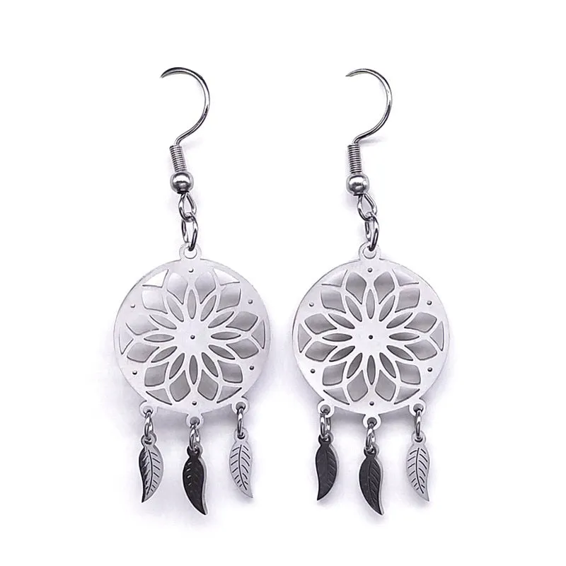 Feather Dream Catcher Stainless Steel Chain Necklaces Gold Color Long Necklaces Boho Jewelry sautoir femme long bohme N7021S01