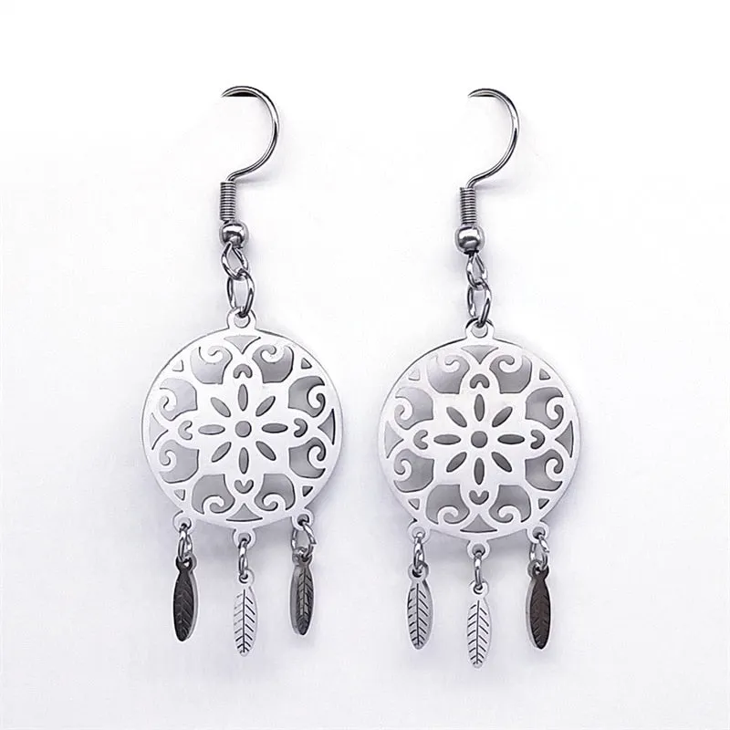 Feather Dream Catcher Stainless Steel Chain Necklaces Gold Color Long Necklaces Boho Jewelry sautoir femme long bohme N7021S01
