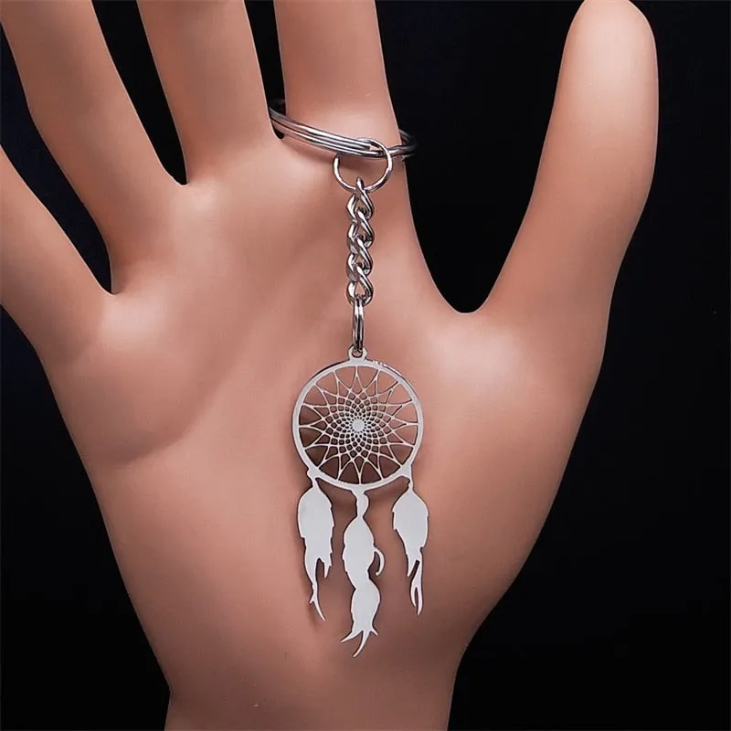Feather Dream Catcher Stainless Steel Chain Necklaces Gold Color Long Necklaces Boho Jewelry sautoir femme long bohme N7021S01