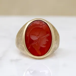 Florentine Finish Roman Soldier Intaglio Signet Ring