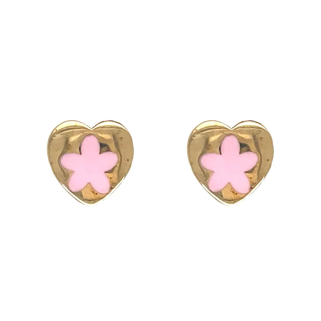 Flower-Heart Gold Stud Earrings
