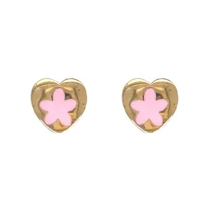 Flower-Heart Gold Stud Earrings