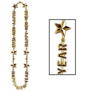 Happy New Year Bead Necklaces - gold