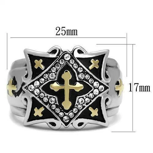 Jewellery Kingdom Mens Cross Signet Pinky Cz Stainless Steel Cubic Zirconia Gold Ring