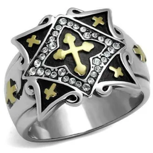 Jewellery Kingdom Mens Cross Signet Pinky Cz Stainless Steel Cubic Zirconia Gold Ring