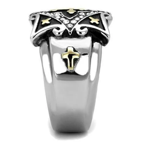 Jewellery Kingdom Mens Cross Signet Pinky Cz Stainless Steel Cubic Zirconia Gold Ring