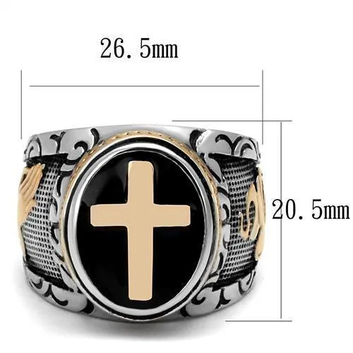 Jewellery Kingdom Mens Cross Signet Pinky Stainless Steel Rose Gold Detailed Biker Ring (Black)