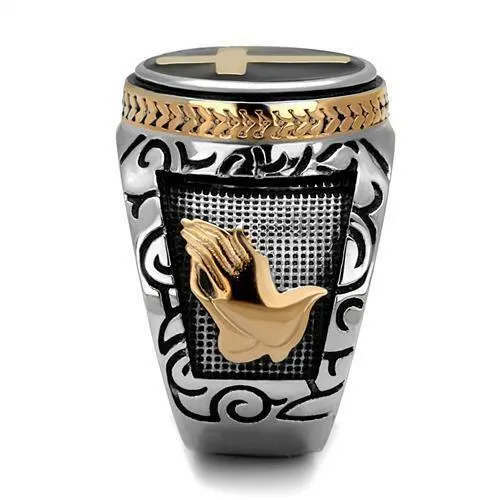 Jewellery Kingdom Mens Cross Signet Pinky Stainless Steel Rose Gold Detailed Biker Ring (Black)