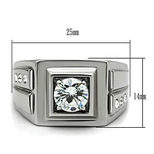 Jewellery Kingdom Pinky Solitaire Accents Chunky Stainless Steel Mens Signet Ring (Silver)