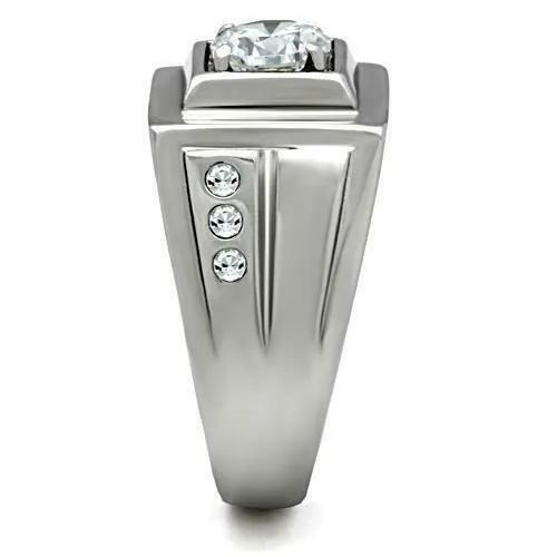 Jewellery Kingdom Pinky Solitaire Accents Chunky Stainless Steel Mens Signet Ring (Silver)