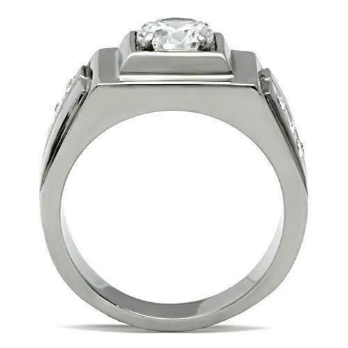 Jewellery Kingdom Pinky Solitaire Accents Chunky Stainless Steel Mens Signet Ring (Silver)