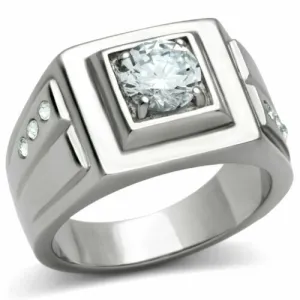 Jewellery Kingdom Pinky Solitaire Accents Chunky Stainless Steel Mens Signet Ring (Silver)