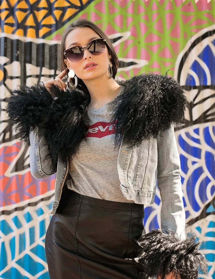 Juniper - Mongolian Fur Collar & Slap On Cuffs in Jet