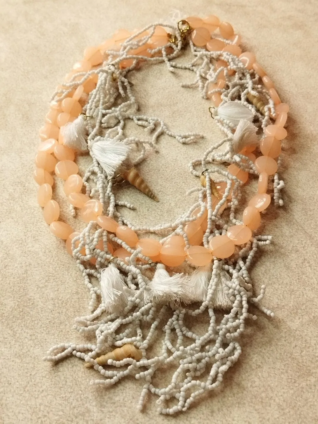 Layered Bohemian Shells and Eclectic Beads Necklace