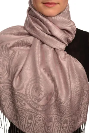Mirrored Paisley On Amaranth Pink Pashmina With Tassels