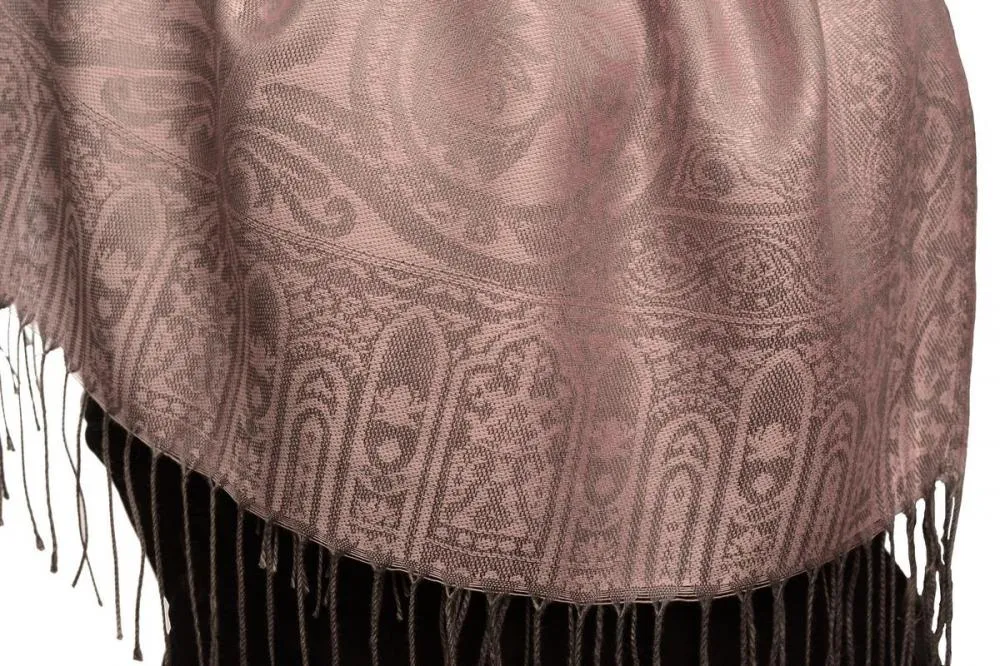 Mirrored Paisley On Amaranth Pink Pashmina With Tassels