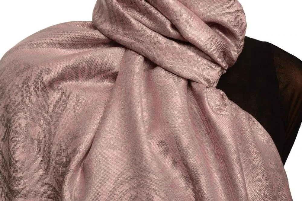 Mirrored Paisley On Amaranth Pink Pashmina With Tassels