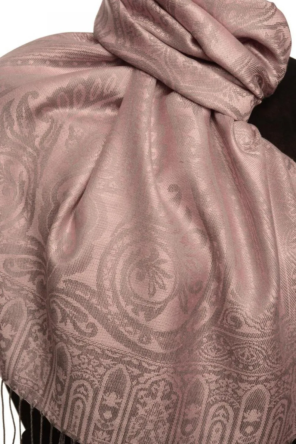 Mirrored Paisley On Amaranth Pink Pashmina With Tassels