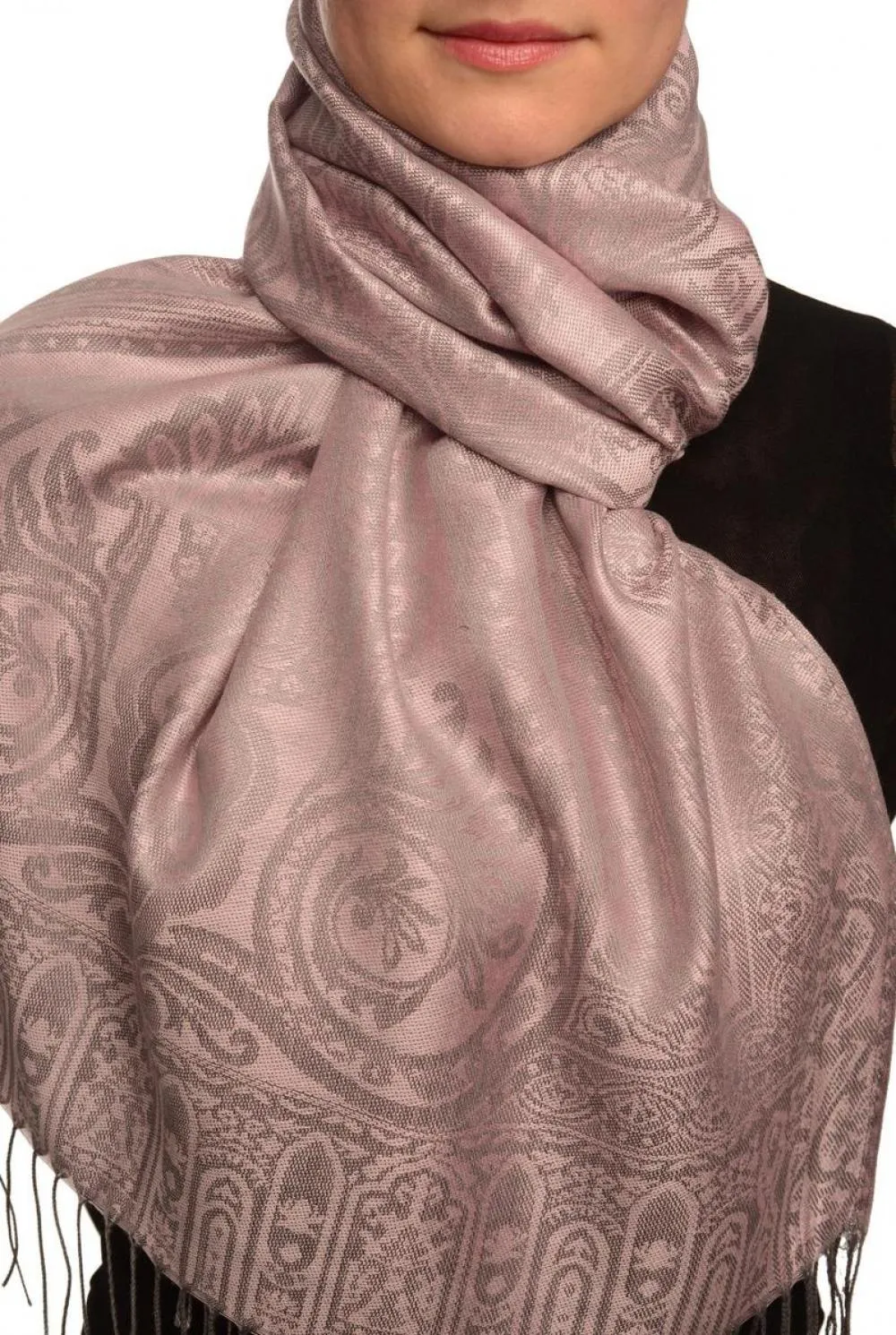 Mirrored Paisley On Amaranth Pink Pashmina With Tassels