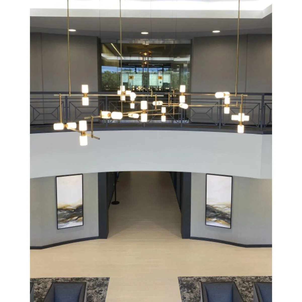 Modernrail 48 in. 12 Lights LED Chandelier with Remote canopy Gold Finish Glass Cylinders