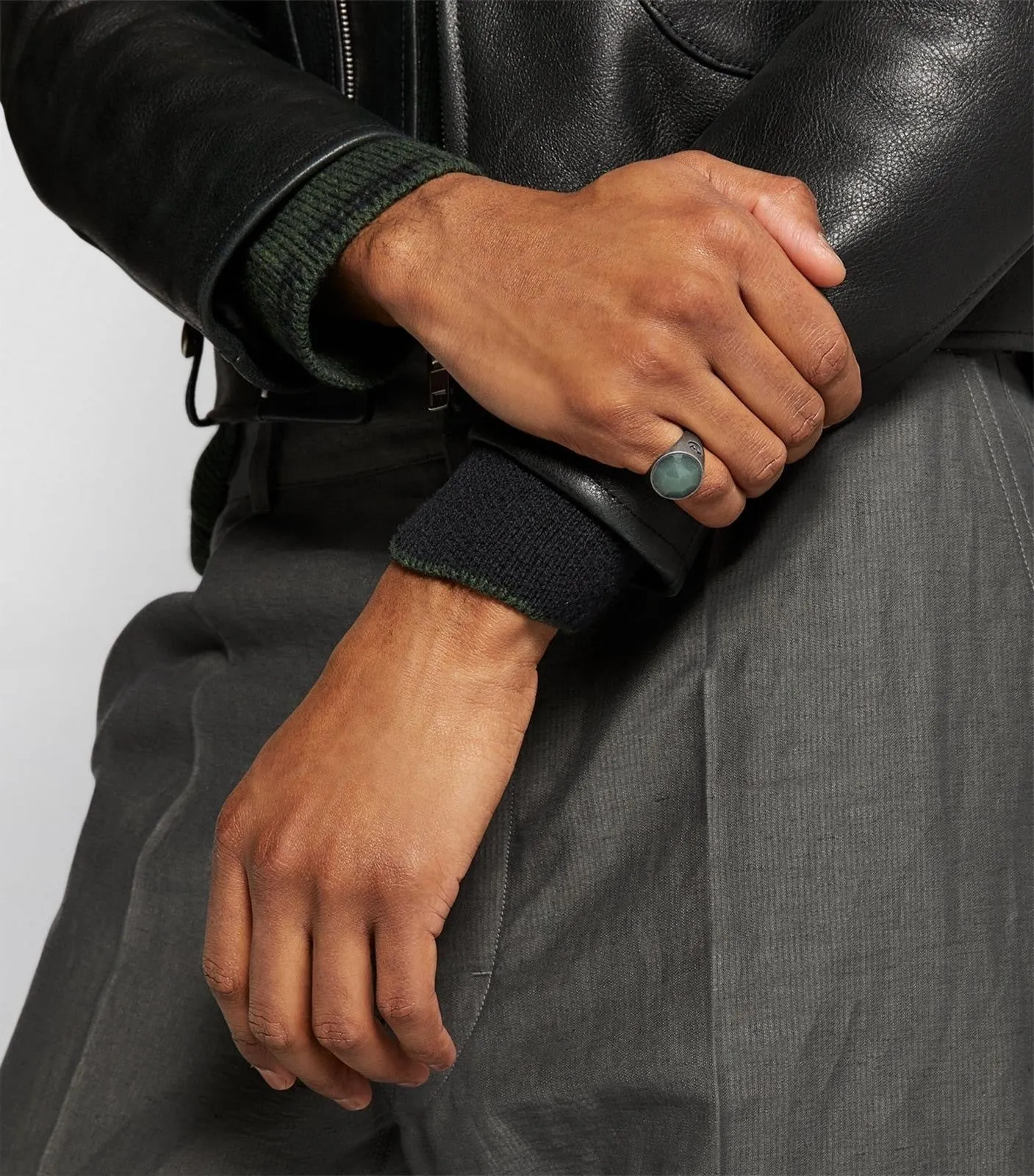 MONETA Oxidized Silver & Green Aventurine Signet Ring