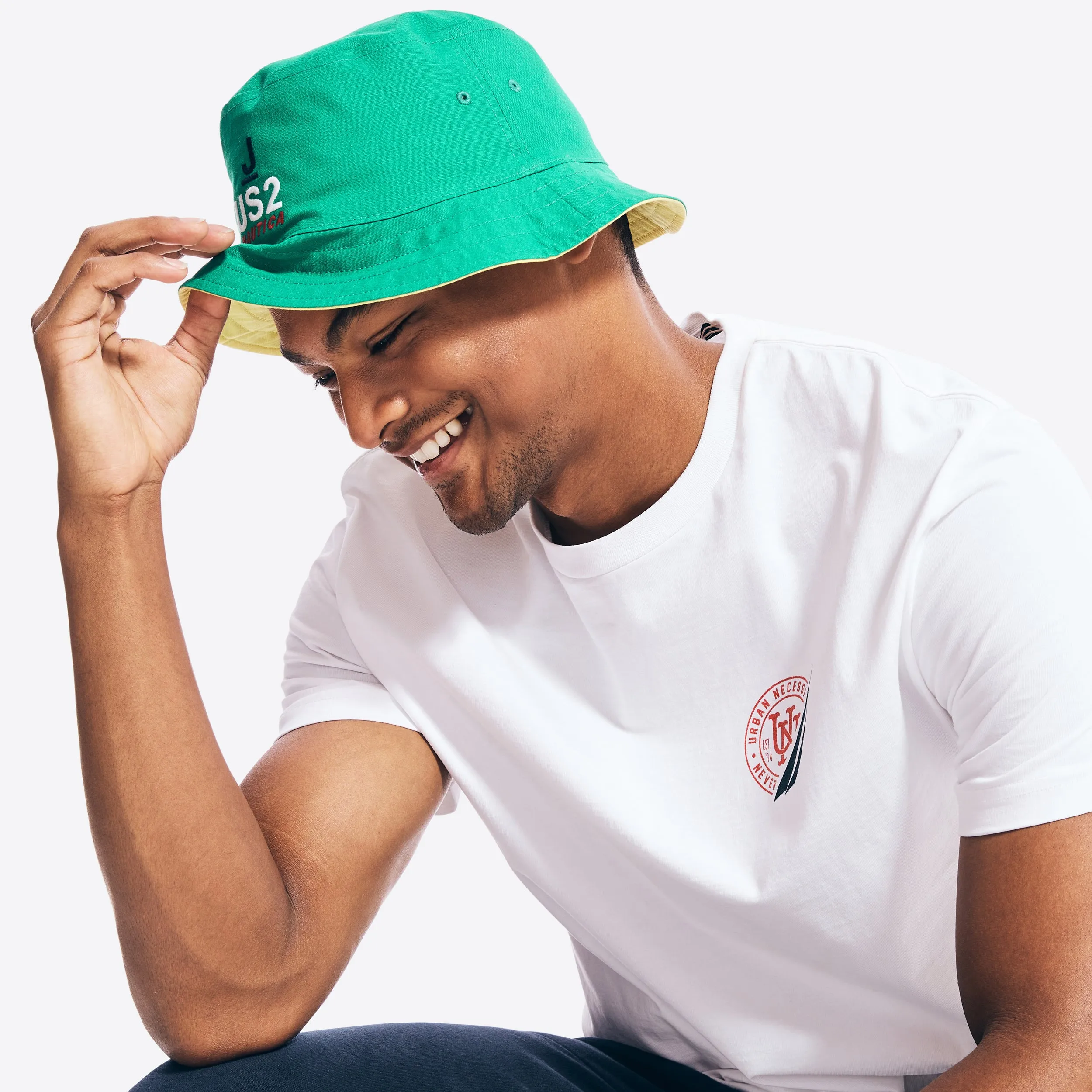 NAUTICA X URBAN NECESSITIES REVERSIBLE BUCKET HAT - YELLOW/GREEN - H03600