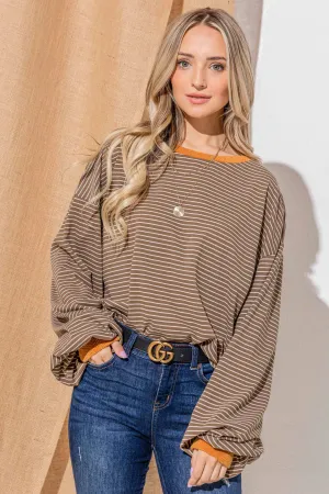 Oversized Stripe Top with Balloon Sleeve