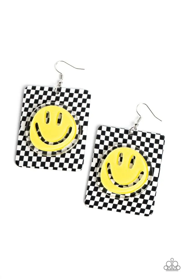 Paparazzi Earring ~ Cheeky Checkerboard - Yellow