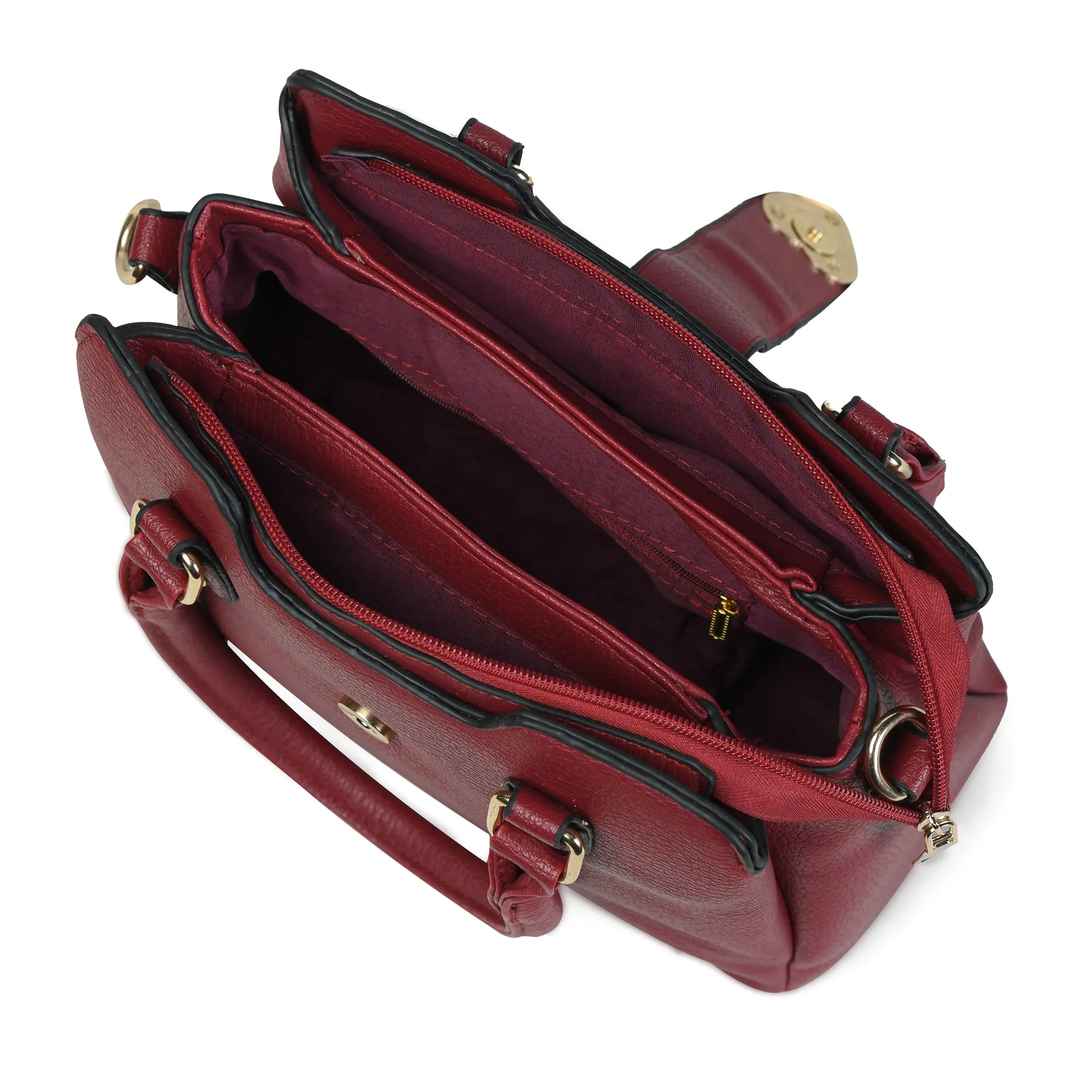 Pelle Luxure Women's PU Cherry Red Satchel Bag