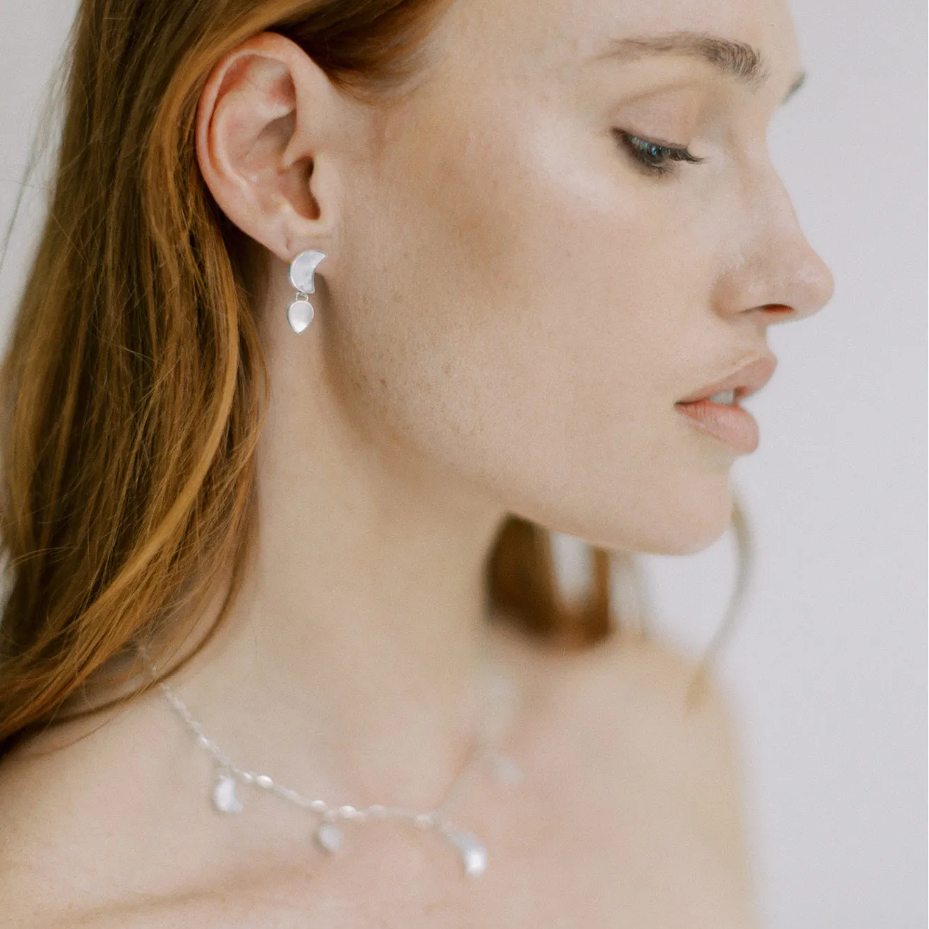 Petite Moon Earrings, Silver