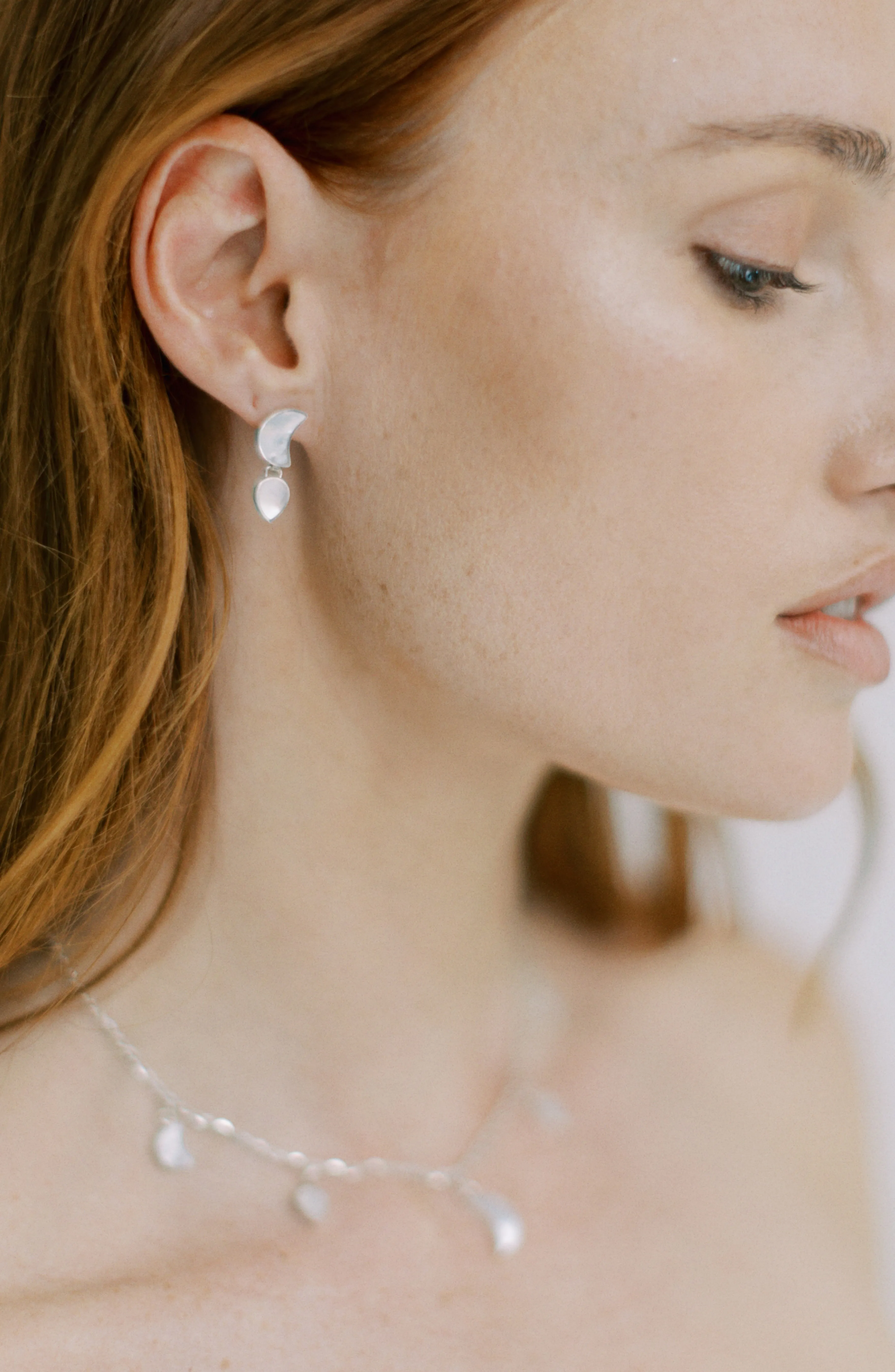 Petite Moon Earrings, Silver