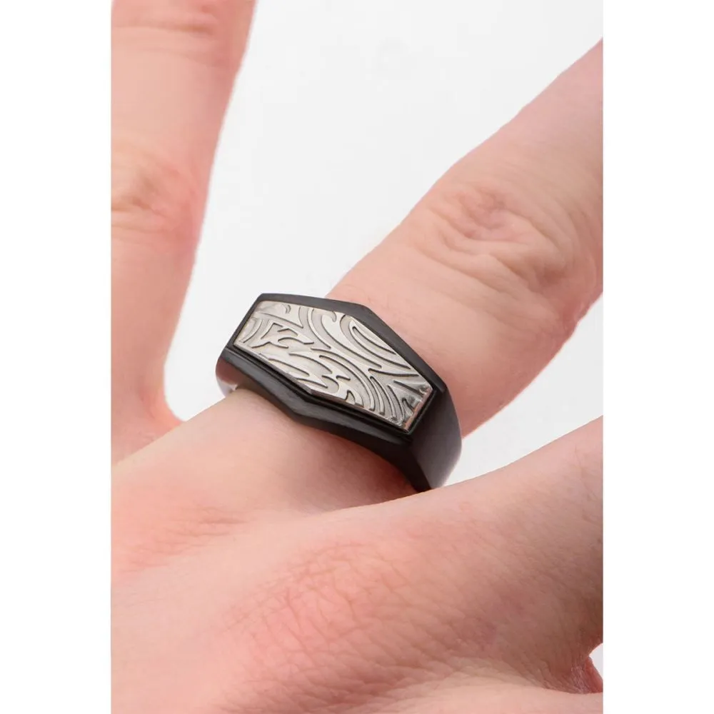 Polished Finish Black IP Frame with Brushed Finish Steel Grooves & Crests Ring