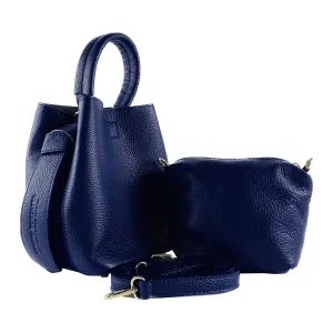 Renato Borzatta Authentic Leather Bucket Bag with Detachable Pouch in Rich Blue