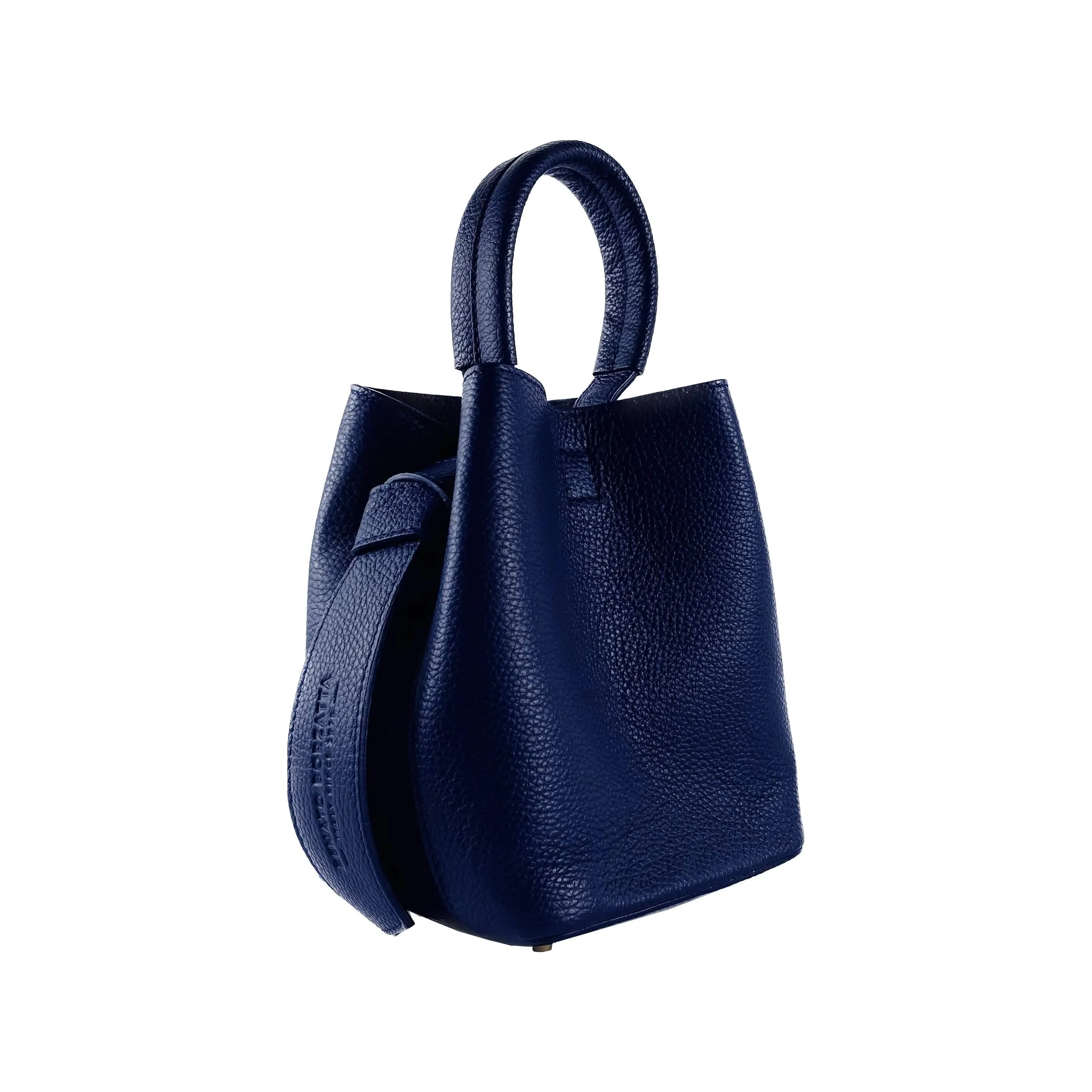Renato Borzatta Authentic Leather Bucket Bag with Detachable Pouch in Rich Blue