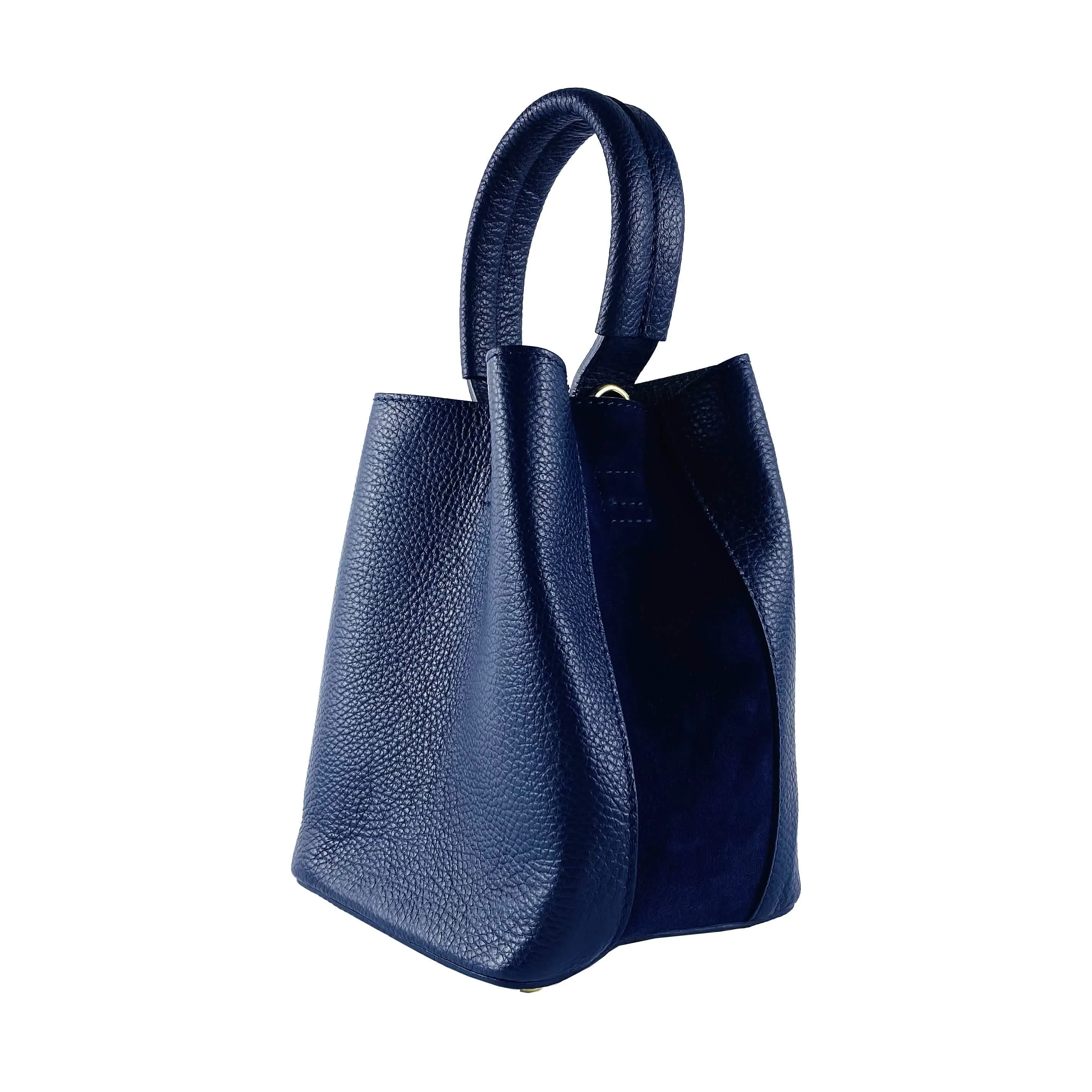 Renato Borzatta Authentic Leather Bucket Bag with Detachable Pouch in Rich Blue