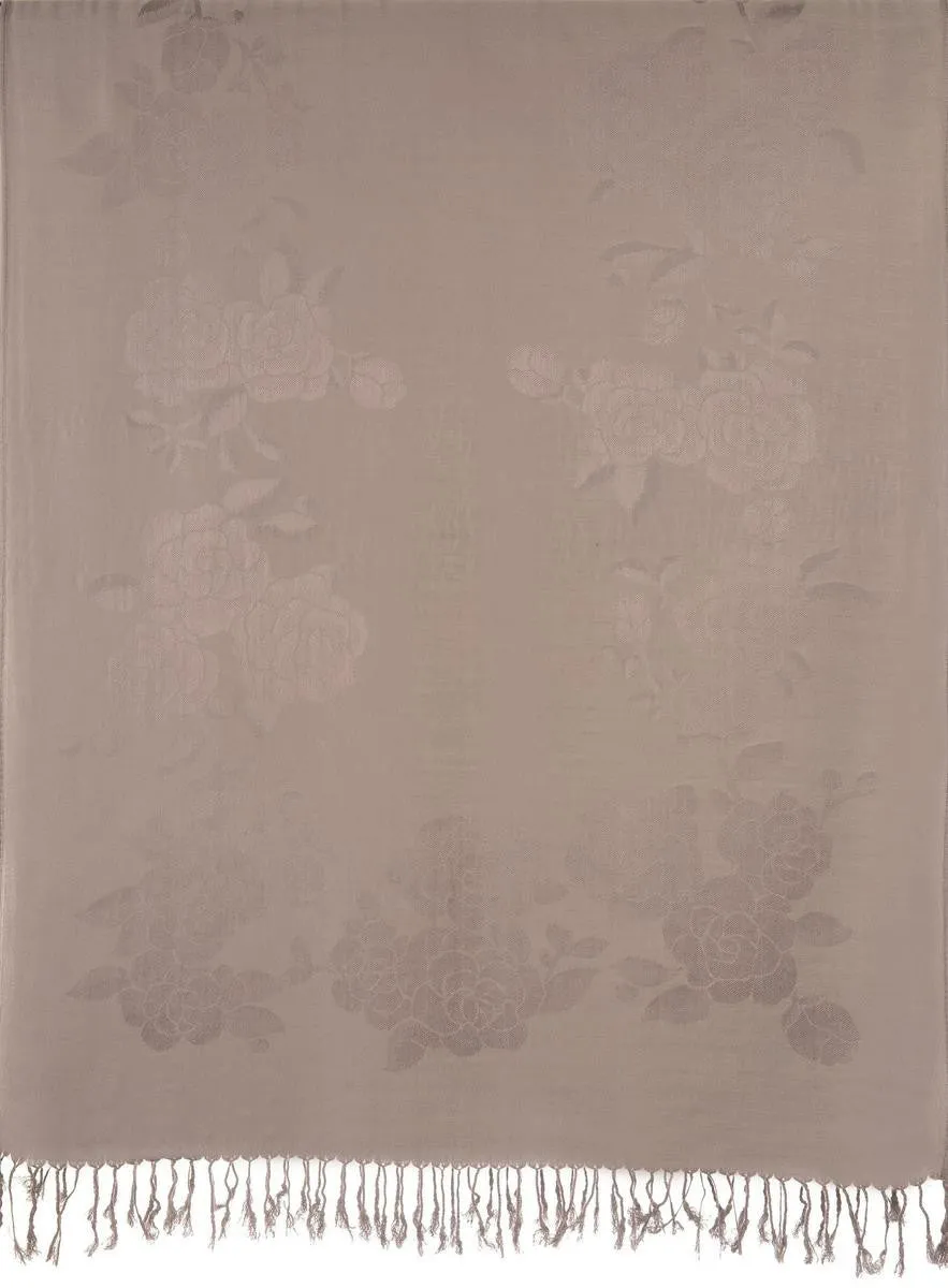 Roses On Grey Pashmina With Tassels