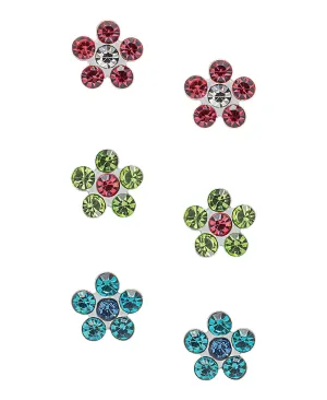 Silver Plated Crystal Flower 3PC Stud Set Earrings