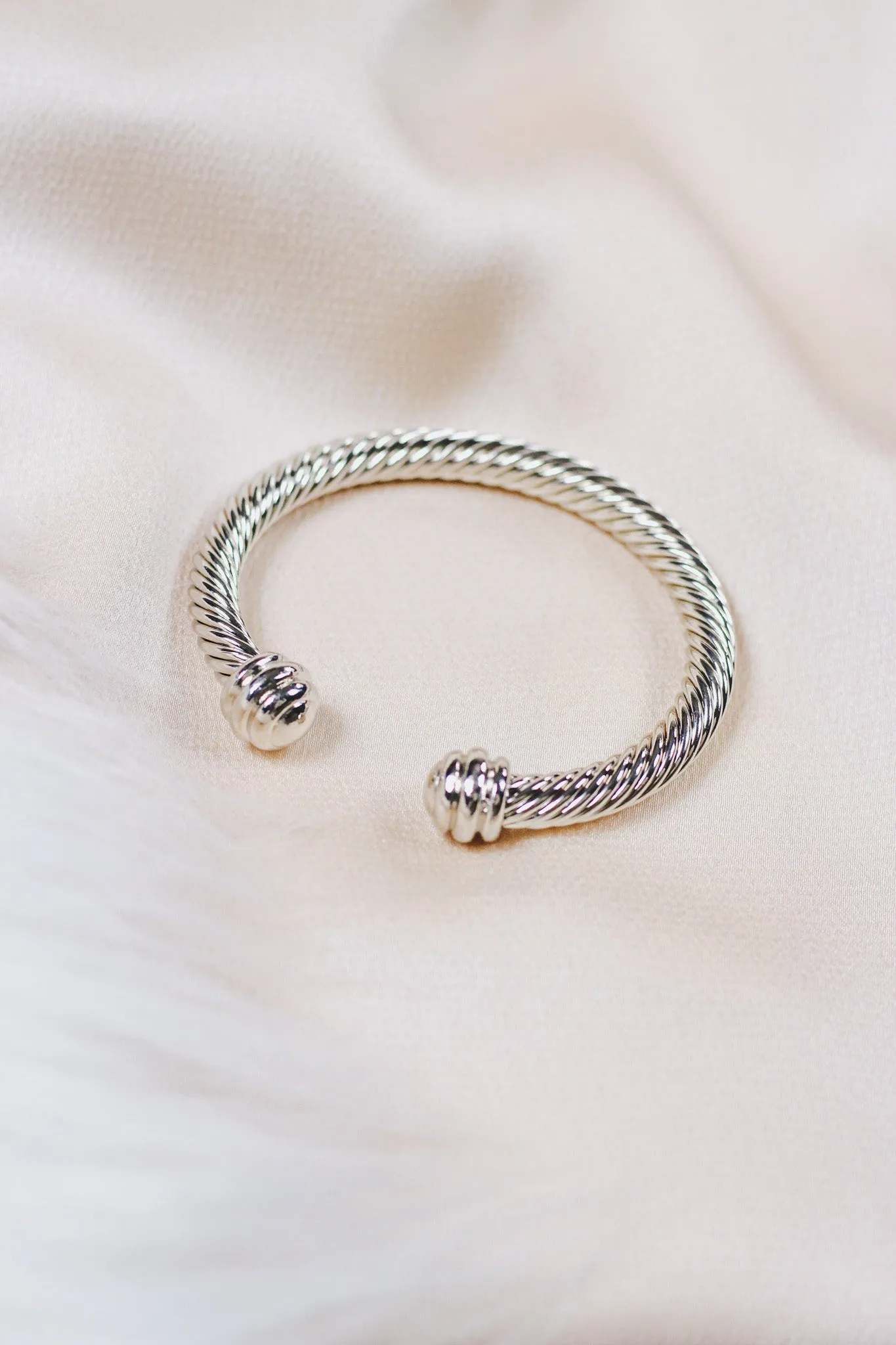 Silver Twisted Texture Cuff Bracelet