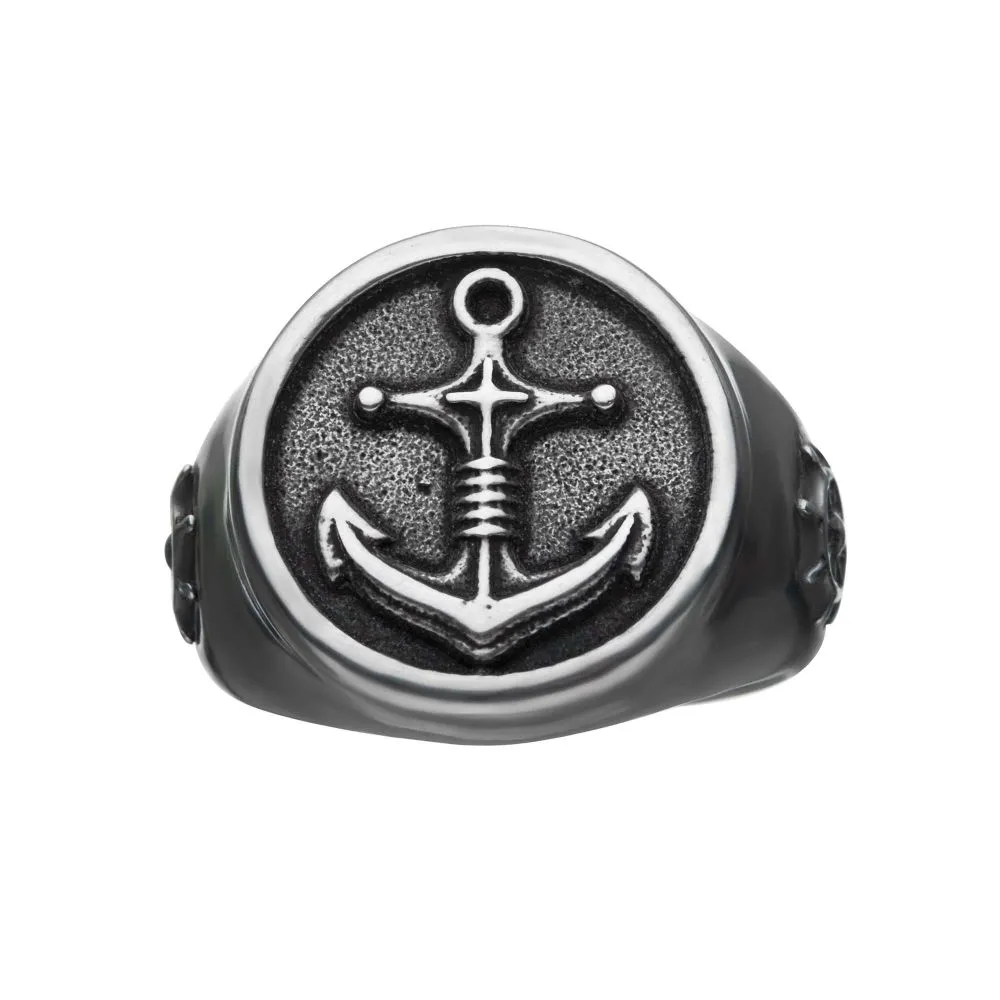 Stainless Steel Antiqued Finish with Compass & Vintage Anchor Rings