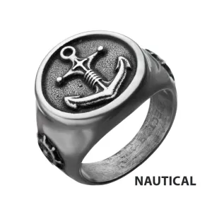 Stainless Steel Antiqued Finish with Compass & Vintage Anchor Rings