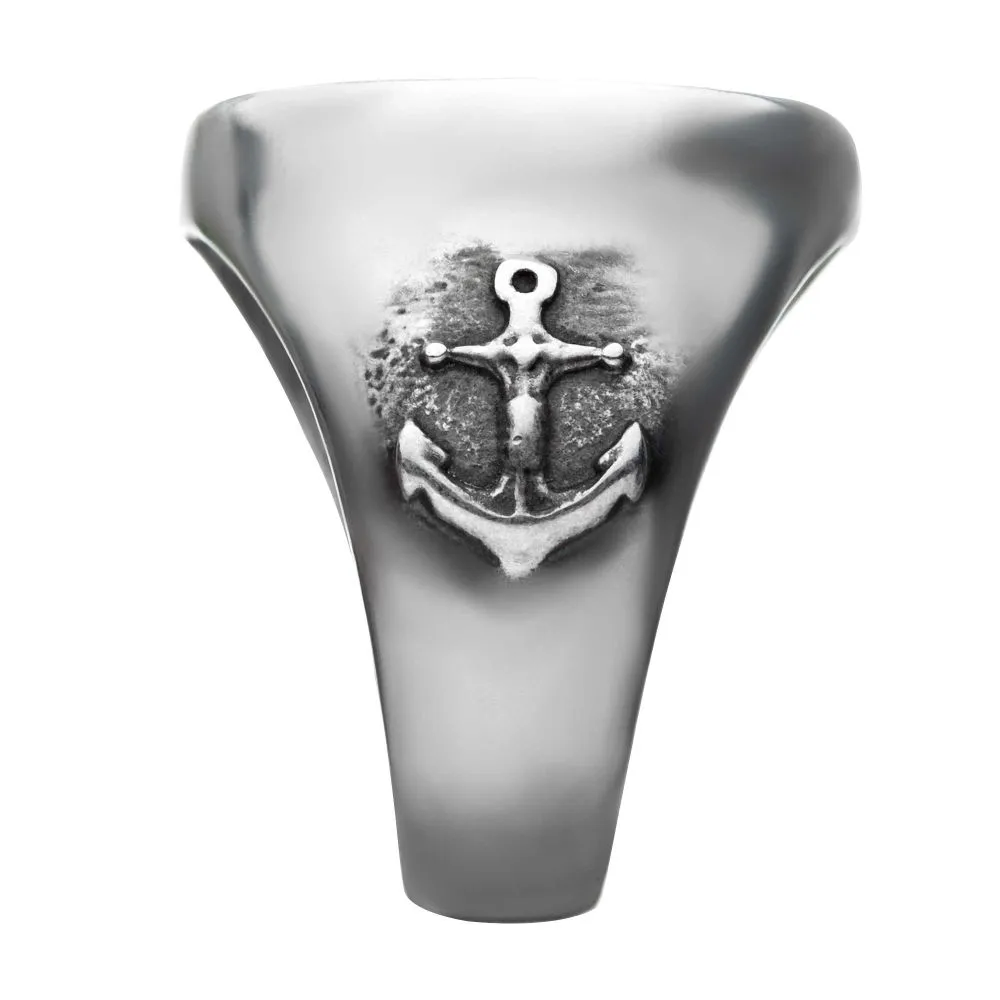 Stainless Steel Antiqued Finish with Compass & Vintage Anchor Rings