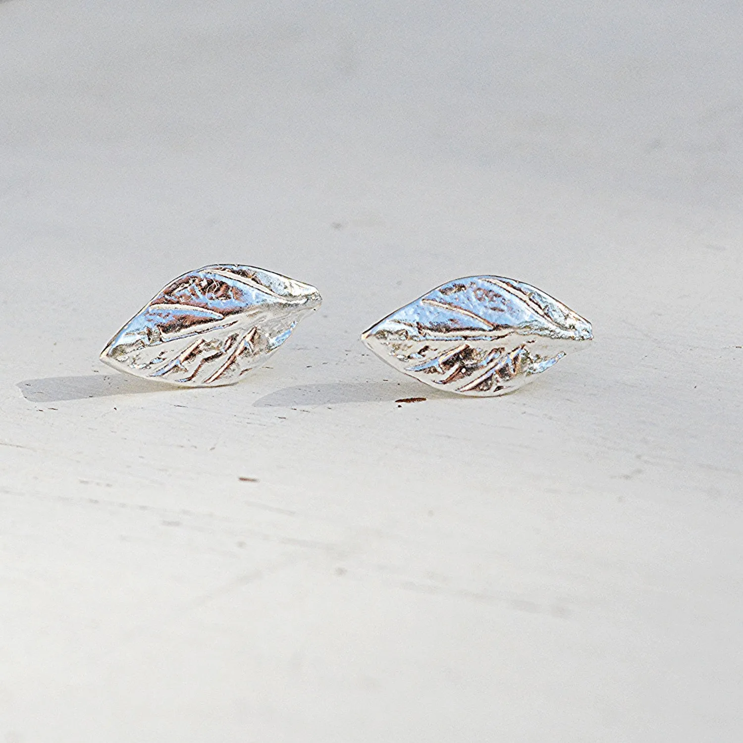 Sterling silver leaf stud earrings