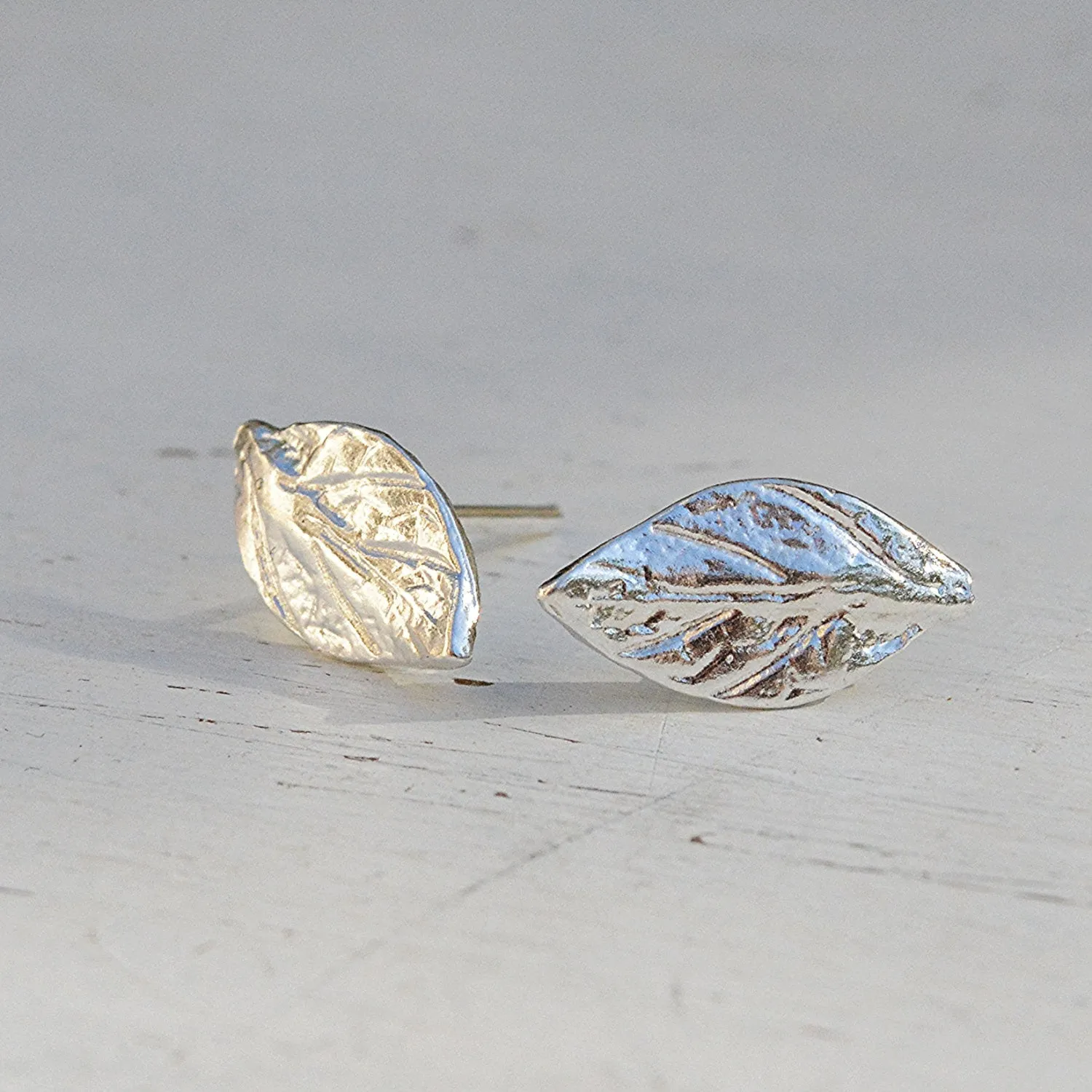 Sterling silver leaf stud earrings